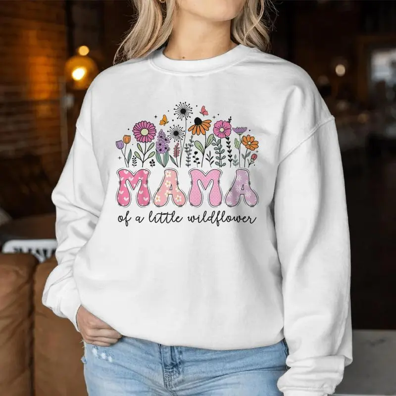 Mama Of The Little Wildflower Pink Floral Birthday Girl Women Sweatshirt
