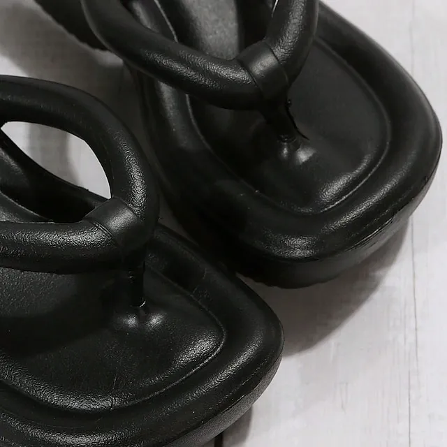 Women's Sandals Slippers Flip-Flops Wedge Heels Flip-Flops Outdoor Slippers Outdoor Beach Summer Flat Heel Elegant Casual Minimalism EVA Loafer Solid Color Black White Fuchsia