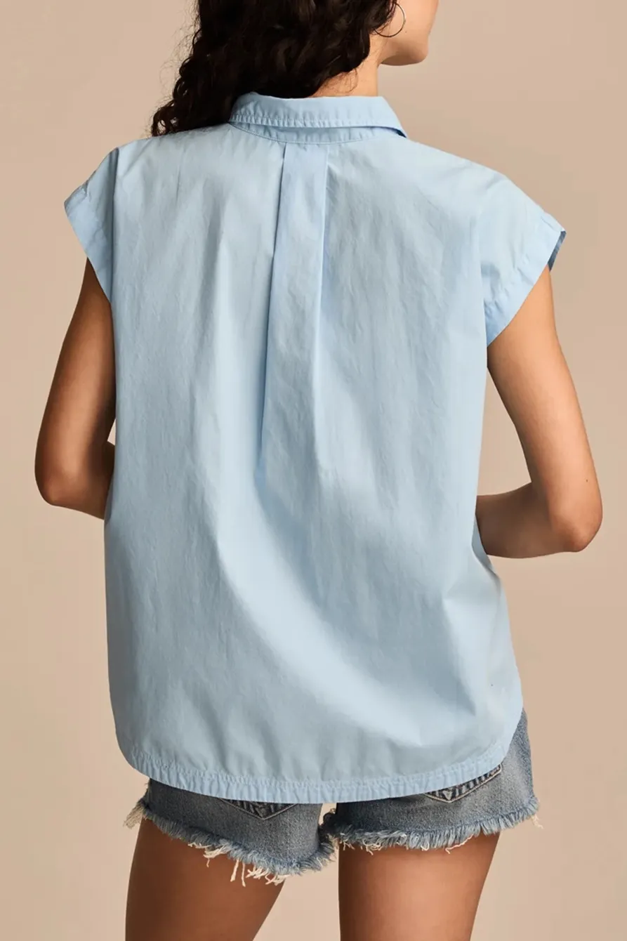 Placid Blue Sleeveless Tunic Buttondown