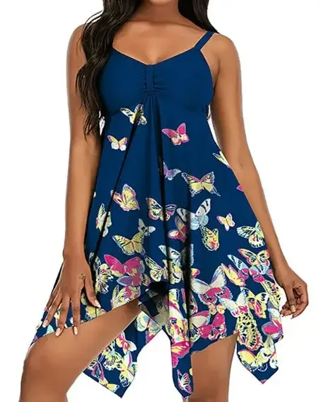 Butterfly Print Swimdress Tankini Sets