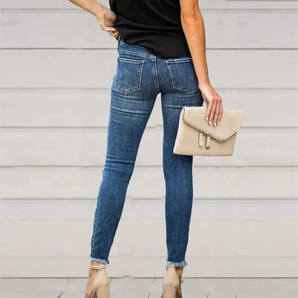 Women‘s Low Rise Jeans Skinny Pants Trousers Ankle-Length Denim Side Pockets Cut Out Micro-elastic Mid Waist Fashion Casual Office Light Blue S M Summer Spring &  Fall