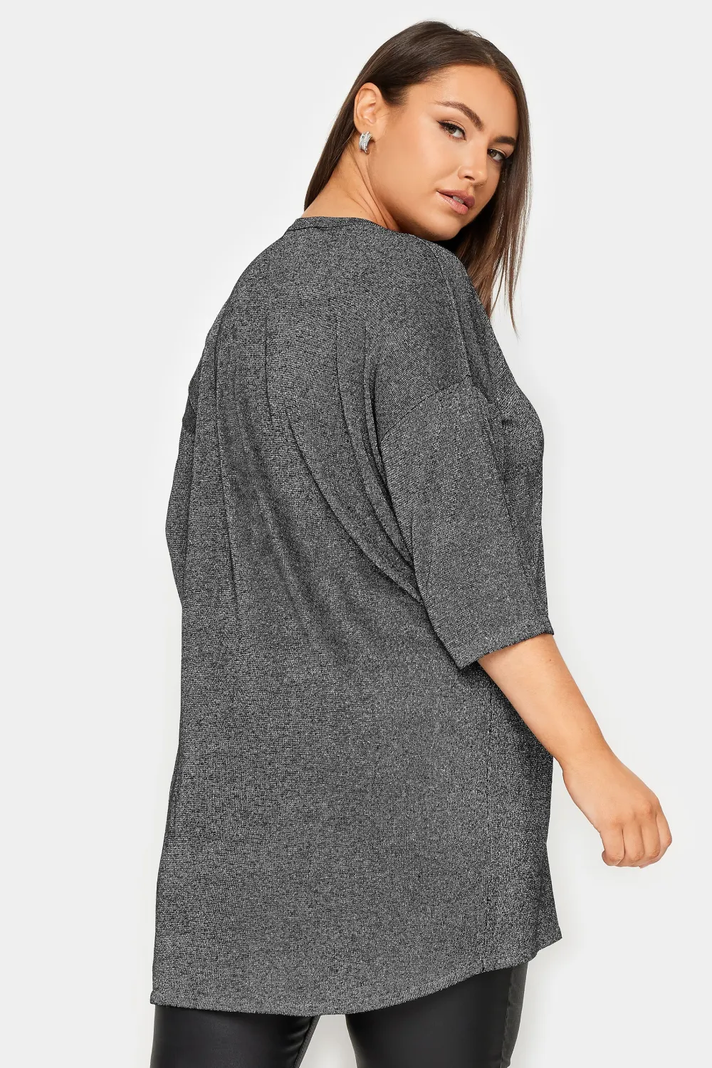 YOURS Curve Grey Metallic Eyelet Jumper