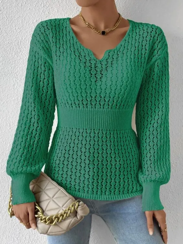 Pointelle Knit Drop Shoulder Sweater