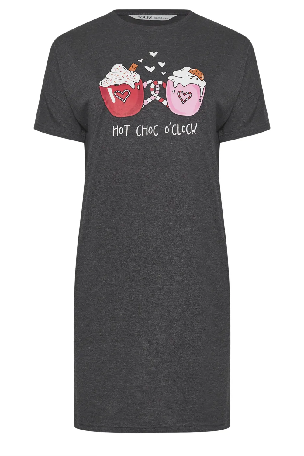YOURS Curve Grey Hot Chocolate Print Sleep Tee Nightdress