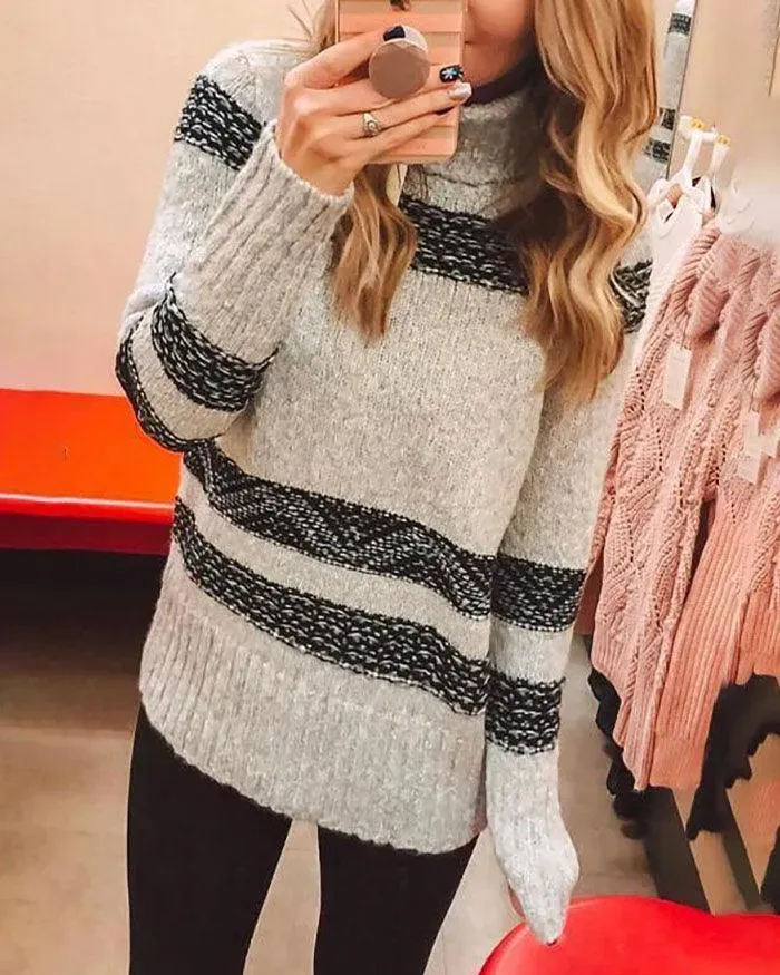 Melarey Turtleneck Colorblock Loose Sweater