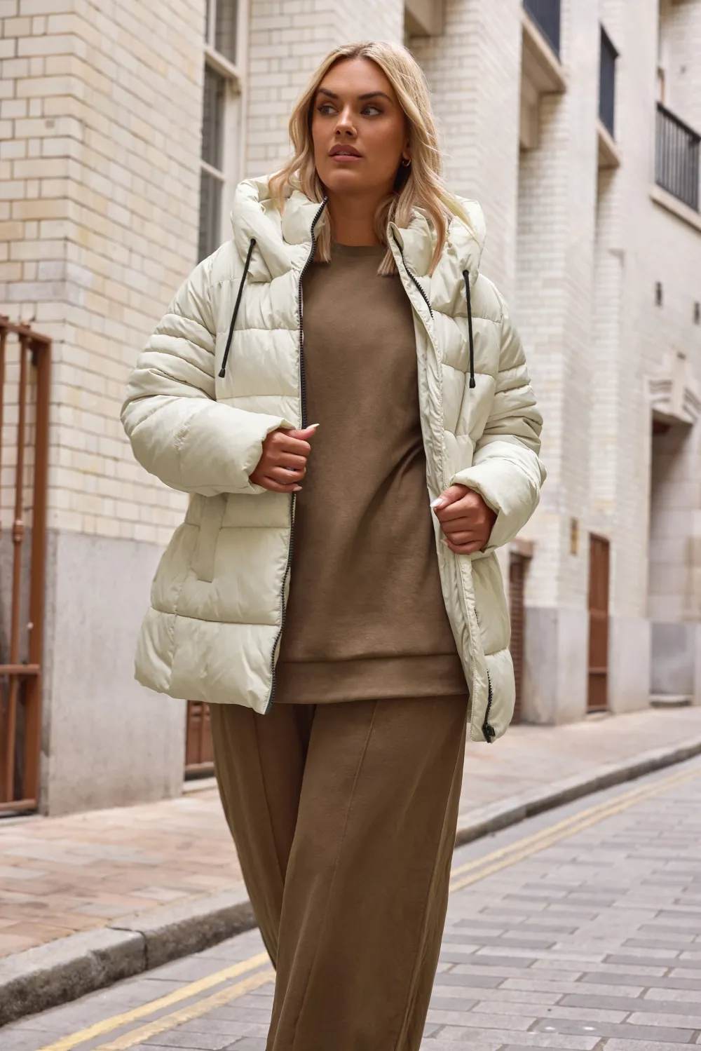 YOURS Curve Ivory White Sporty Puffer Coat