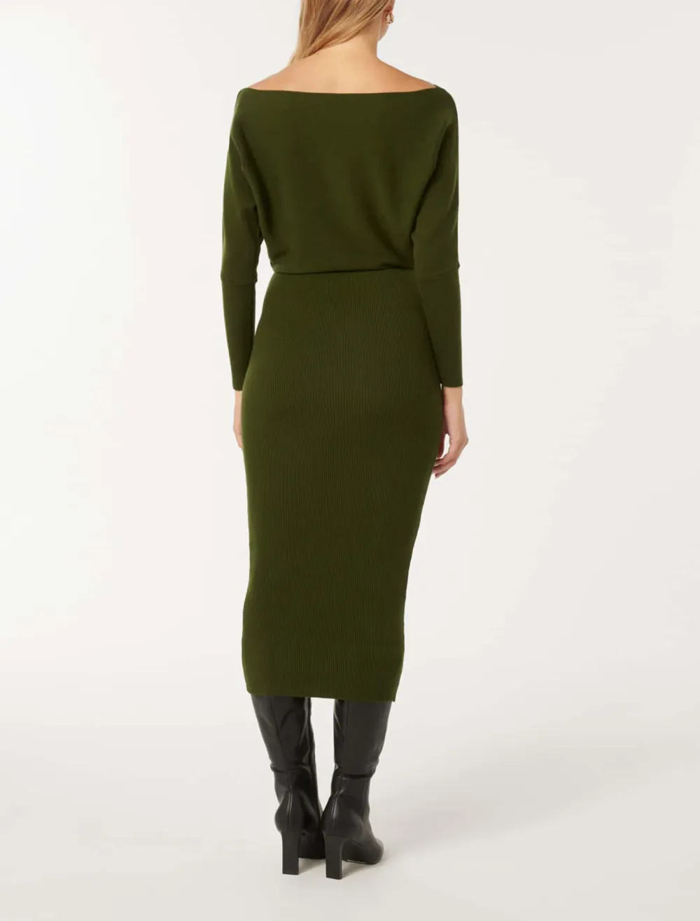 Green Off-Shoulder Midi Dress