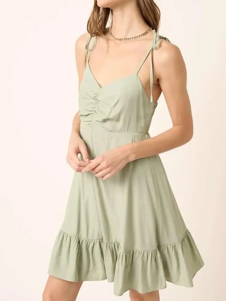 Lace Up Sexy Minimalist Temperament Sage Dress