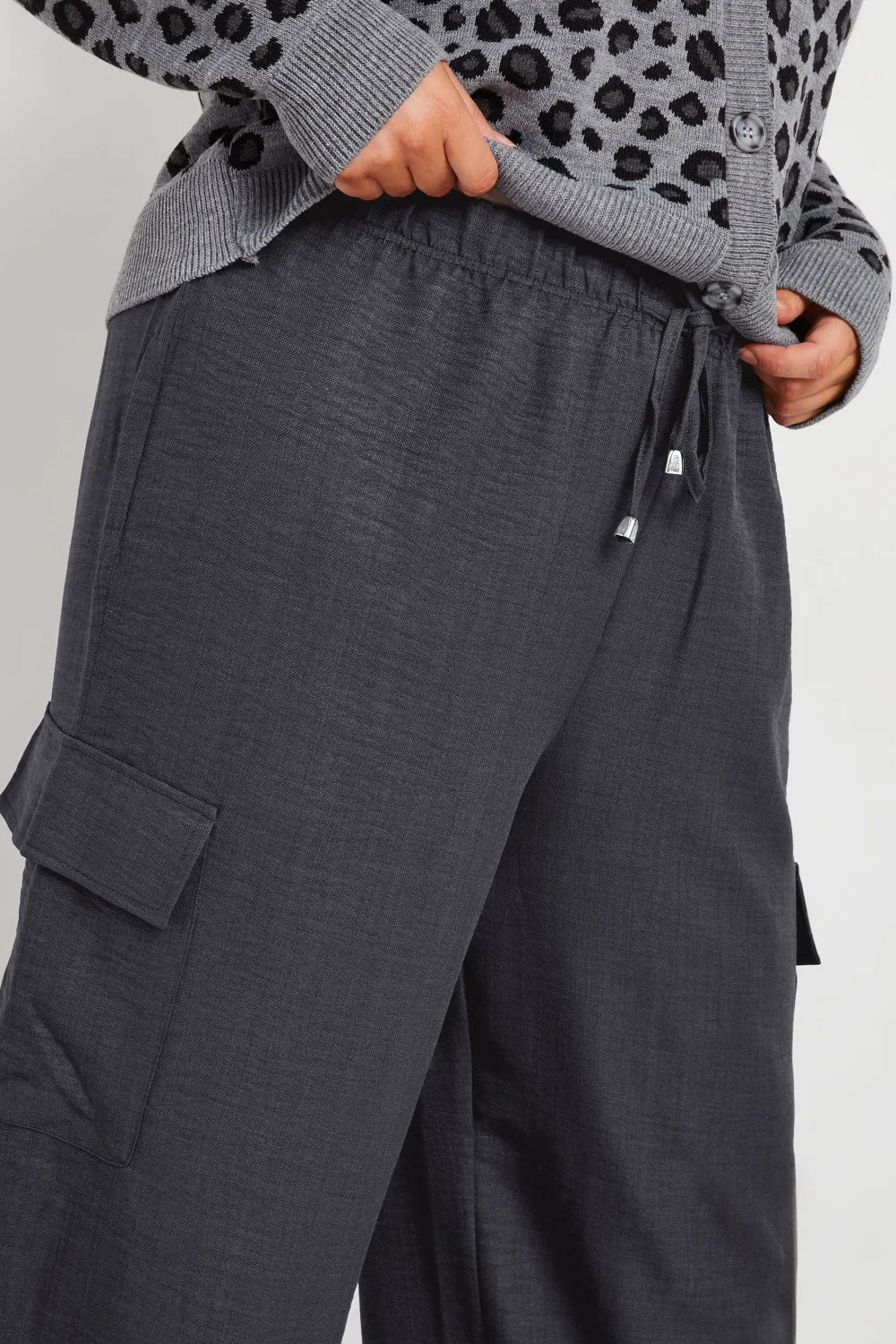 YOURS Curve Khaki Green Linen Look Cargo Trousers