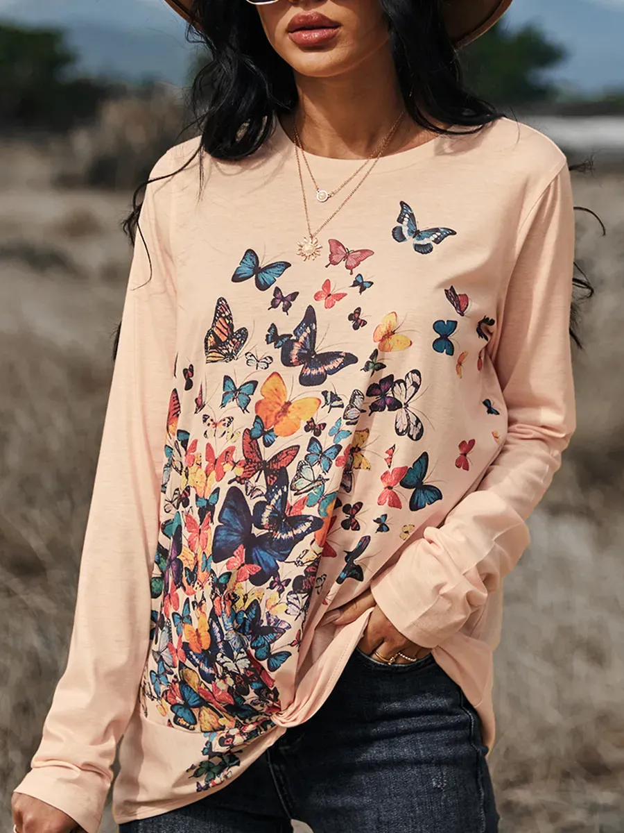 Long Sleeves Crew Neck Printed Casual T-shirt