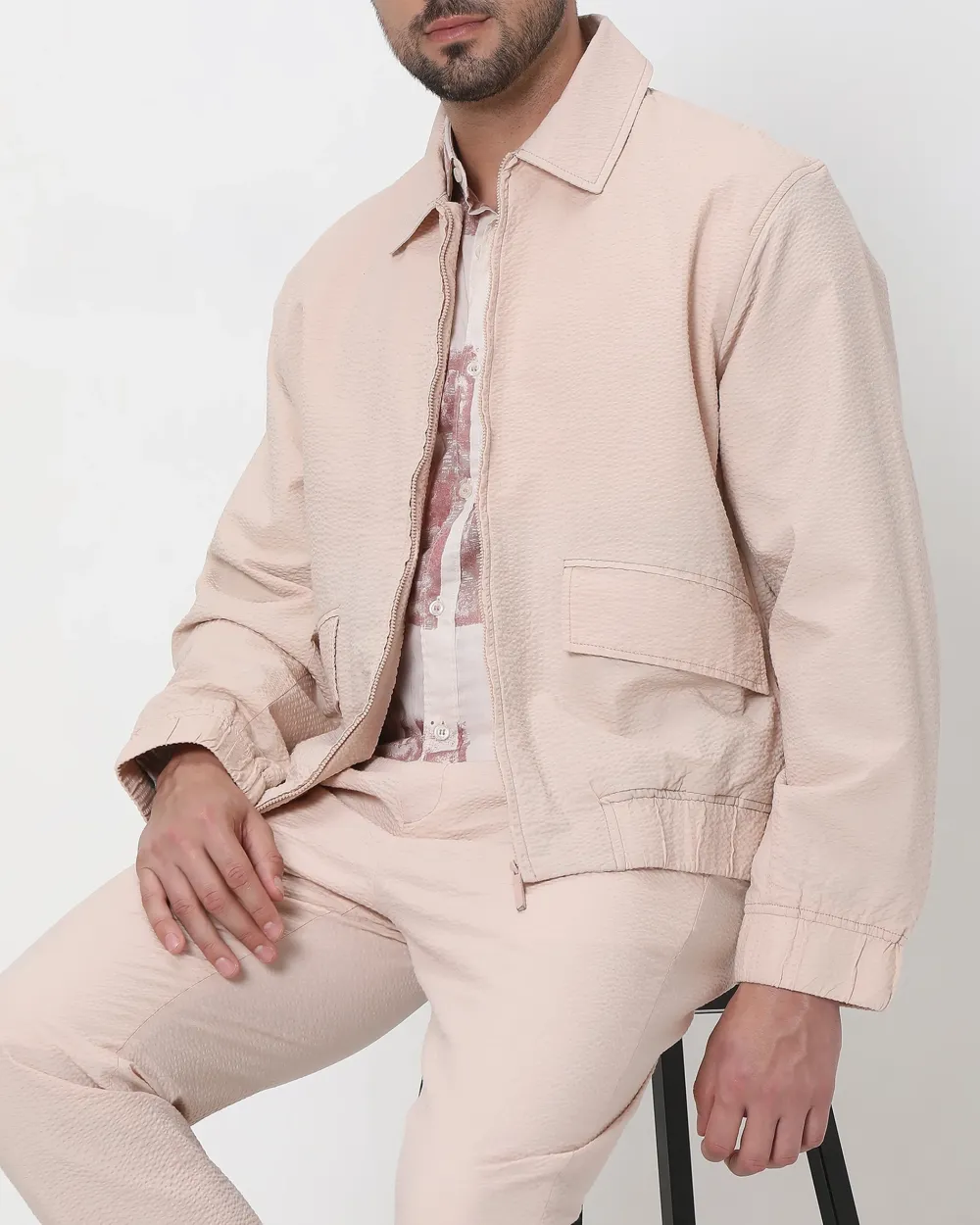 Versatile Comfortable Slim-Fit Peach Cotton Jacket