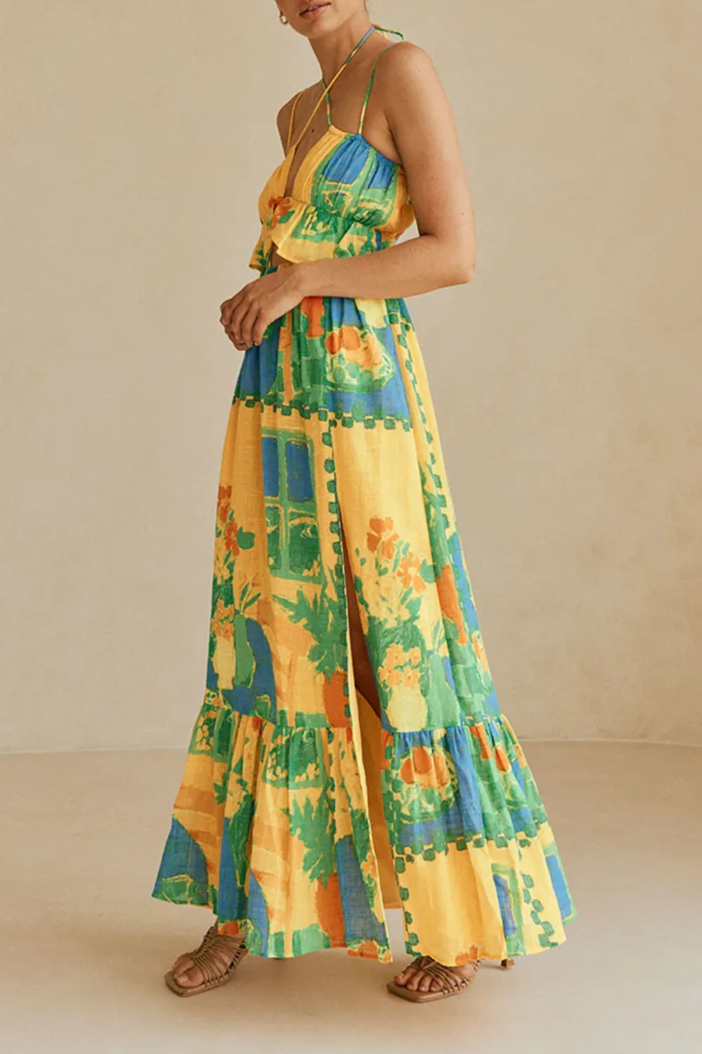 Color Blocked Tiered Maxi Dress