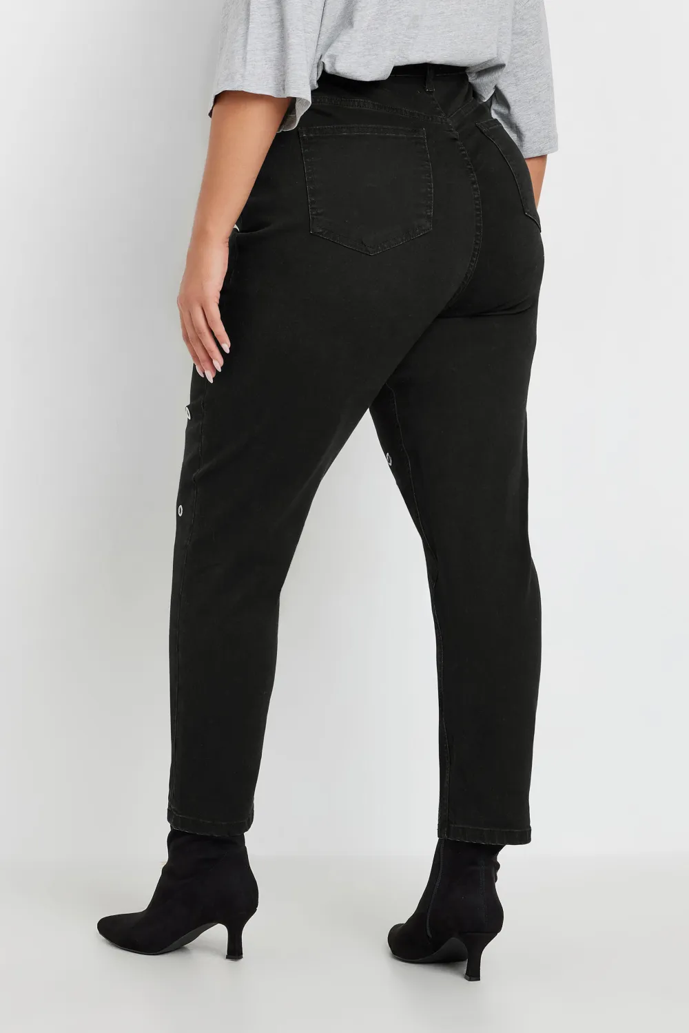YOURS Curve Black Eyelet Detail Mom Jeans