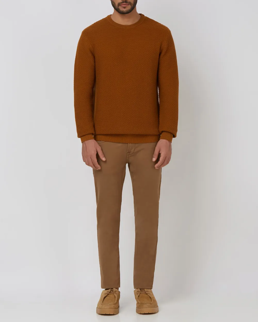 Comfortable Soft Daily Slim Rust Cotton Sweater