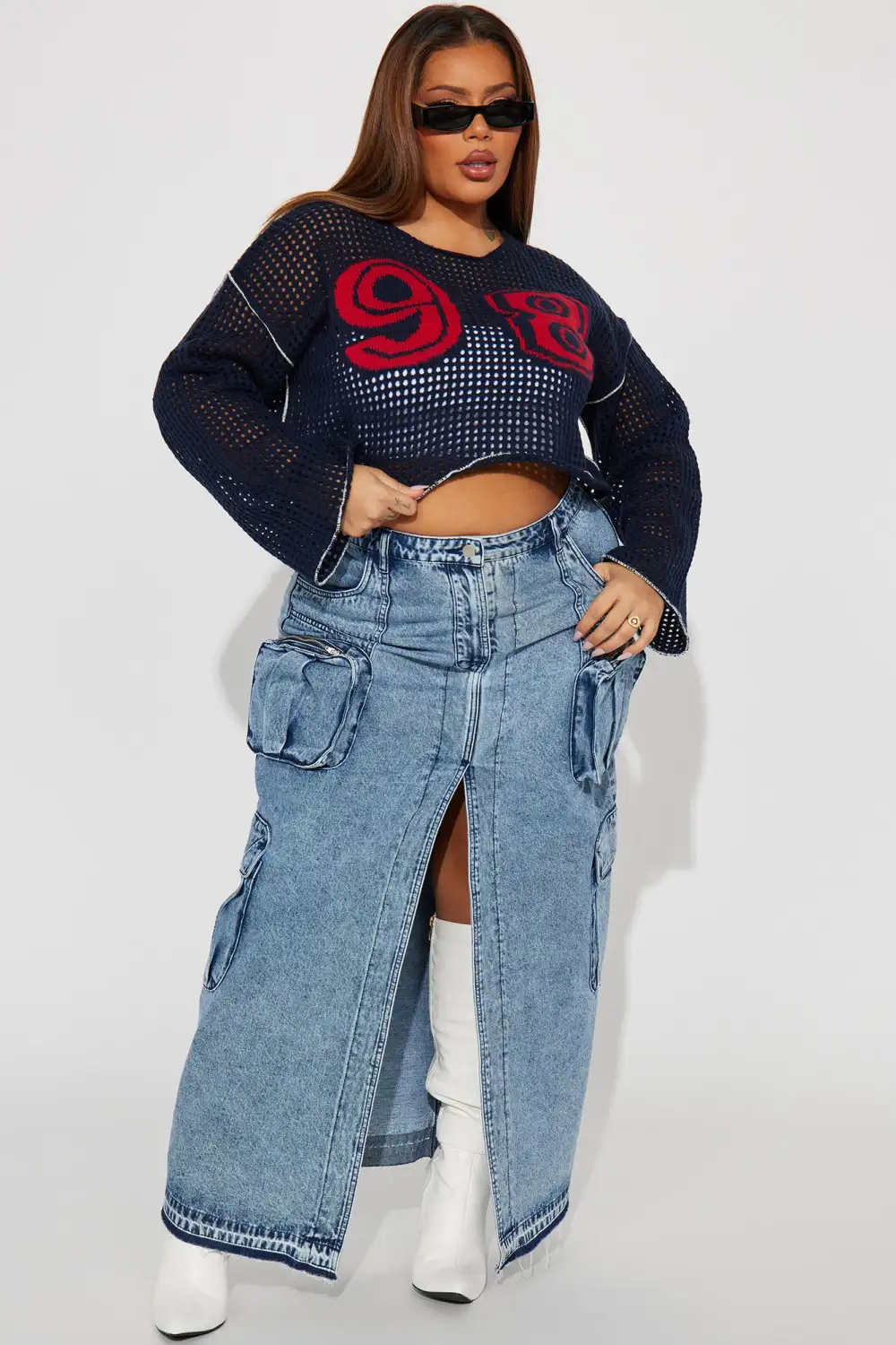 Varsity Crochet Sweater - Navy/Red