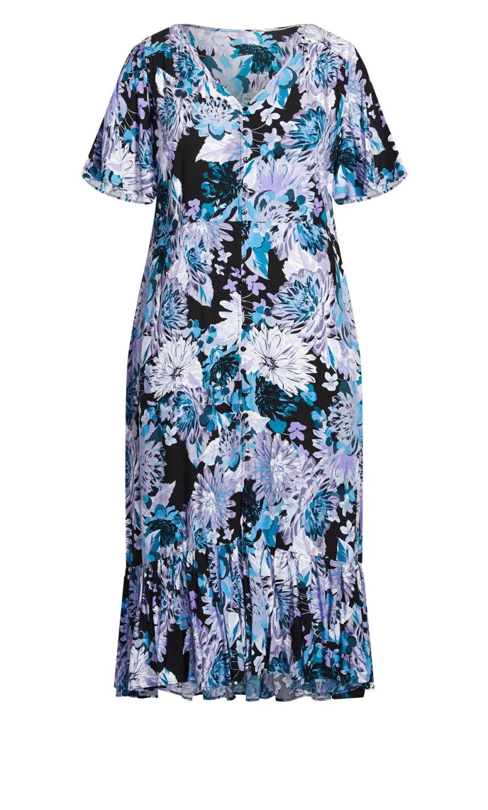 Evans Blue Floral Frill Hem Midaxi Dress