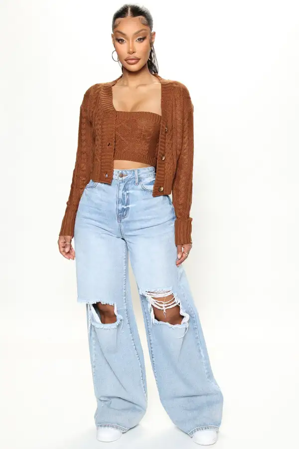 Missed You Cable Knit Sweater Set - Brown