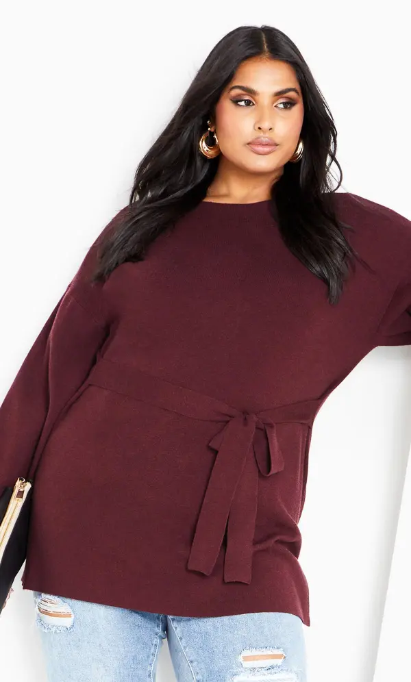 Evans Burgundy Red Tie Detail Jumper