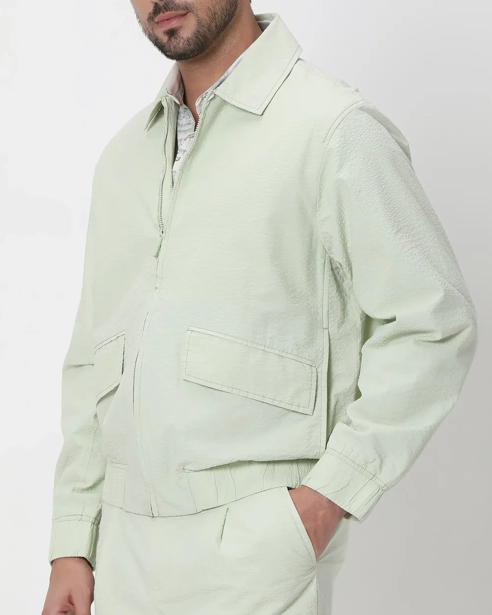 Versatile Comfortable Slim-Fit Light Green Cotton Jacket