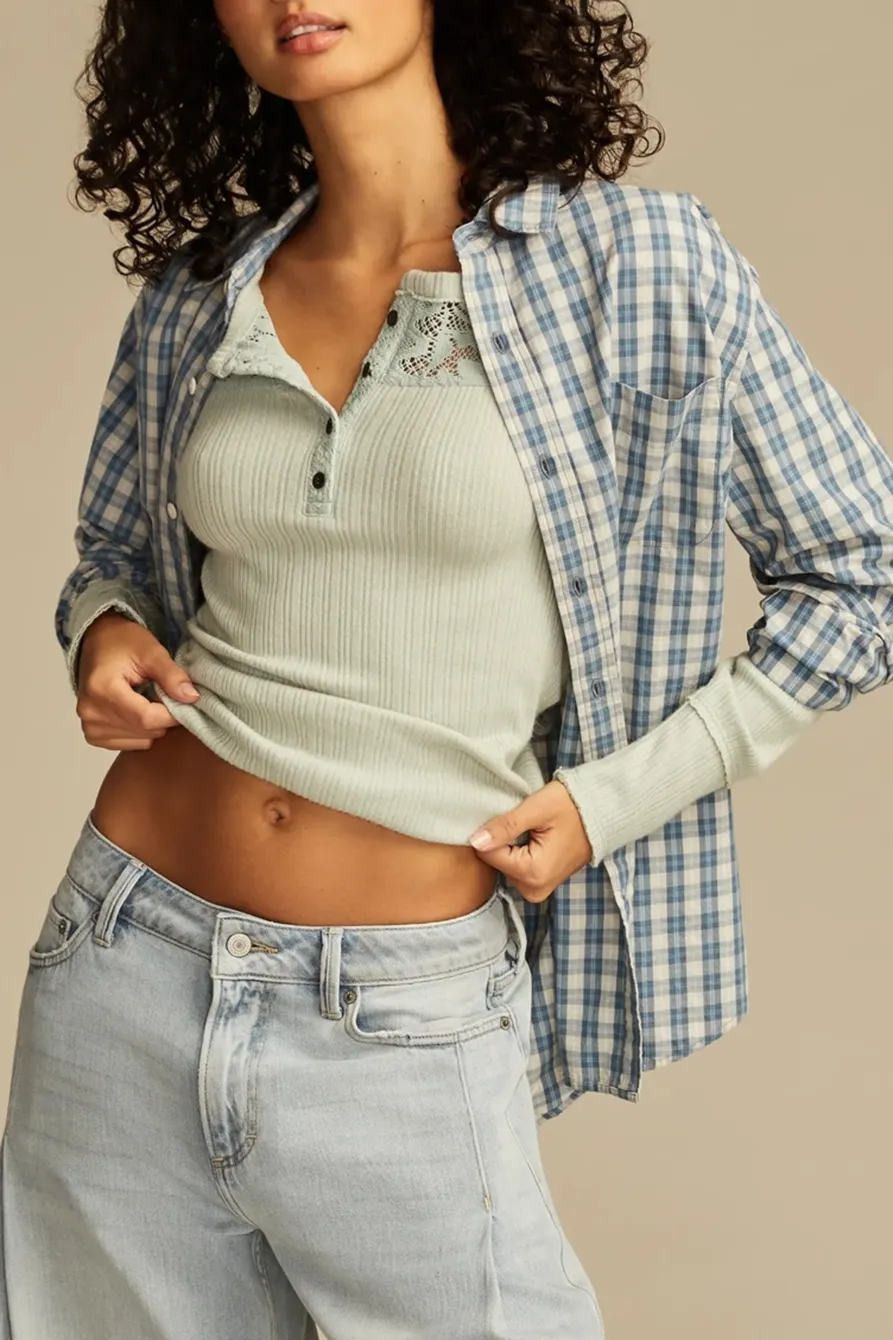 Aqua Gray Cloud Lace Mix Henley