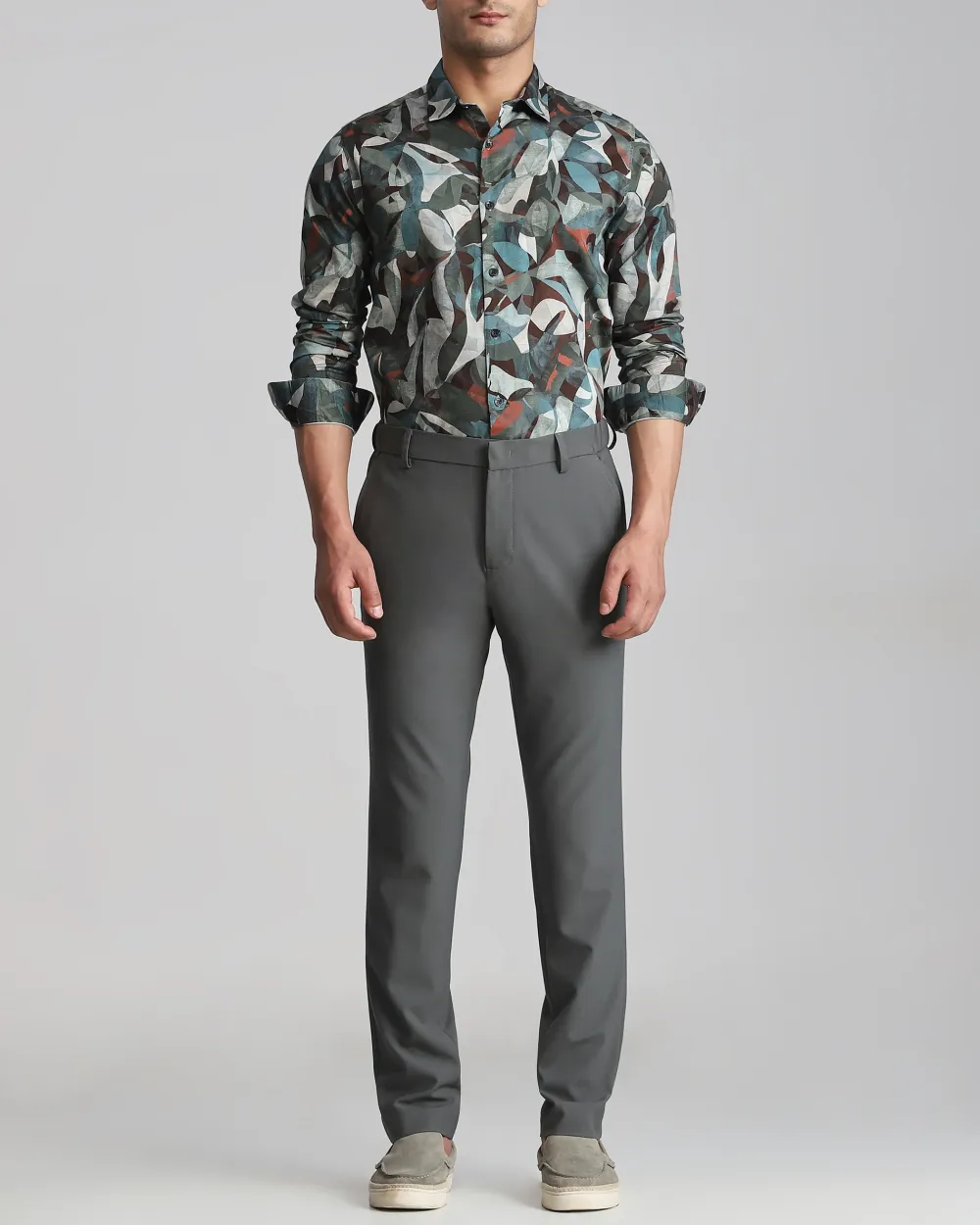 Classic Versatile Soft Slim-Fit Straight-Leg Olive Trousers