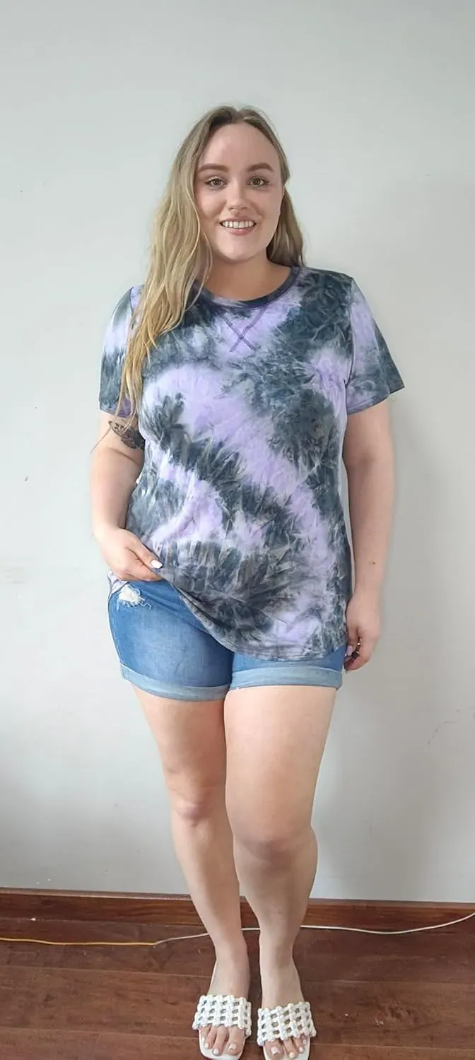 TIYOMI Plus Size T Shirt for Women Short Sleeve Tunic Cross Line Shirts Round Neck Tops Summer Blouse XL-5XL 14-28