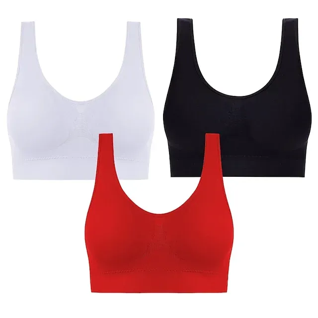 3 Packs Sports Bra for Women High Support with Removable Pad Wireless Yoga Fitness Gym Workout Bra Top Sport Activewear High Impact Breathable Comfortable Stretchy