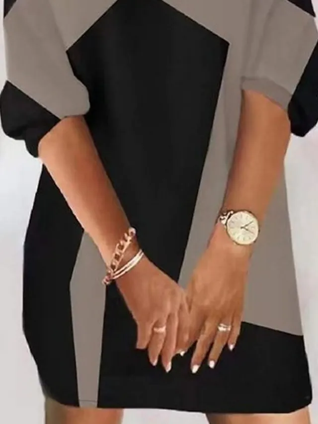 Women‘s T Shirt Dress Tee Dress Mini Dress Black Half Sleeve Color Block Patchwork Print Summer Spring V Neck Vacation Casual 2023 S M L XL XXL 3XL