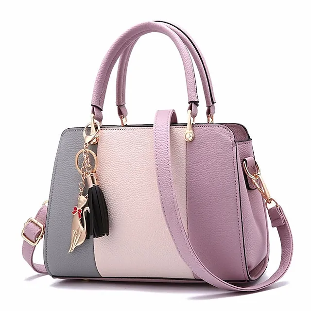 Women's Handbag Crossbody Bag Satchel Top Handle Bag PU Leather Daily Going out Color Block Light Pink Purple spell Black