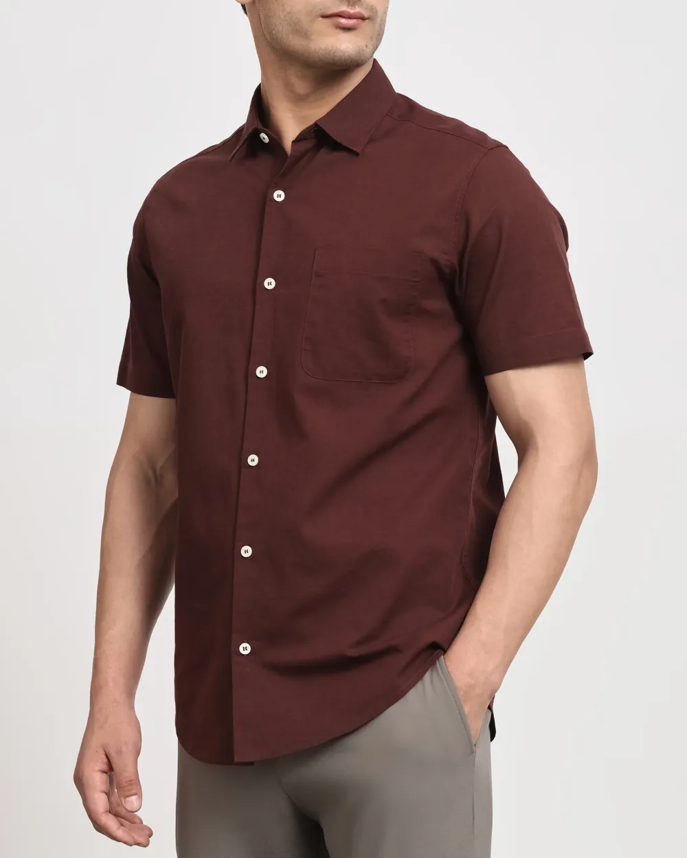 Simple And Soft Slim-Fit Breathable Maroon Shirt