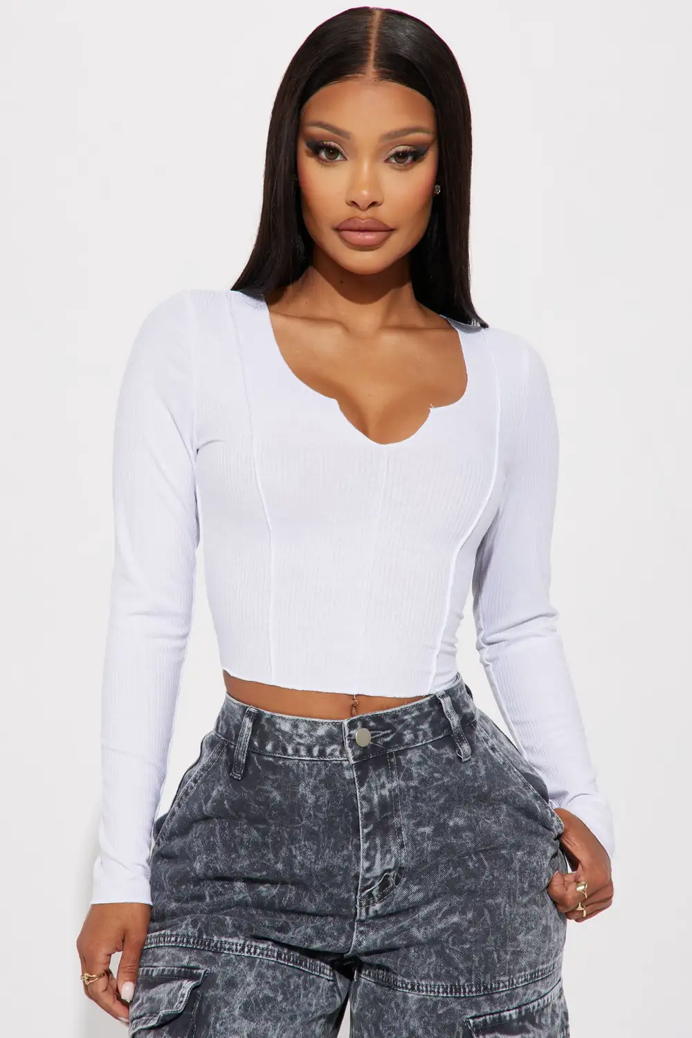 Little Things Long Sleeve Crop Top - White