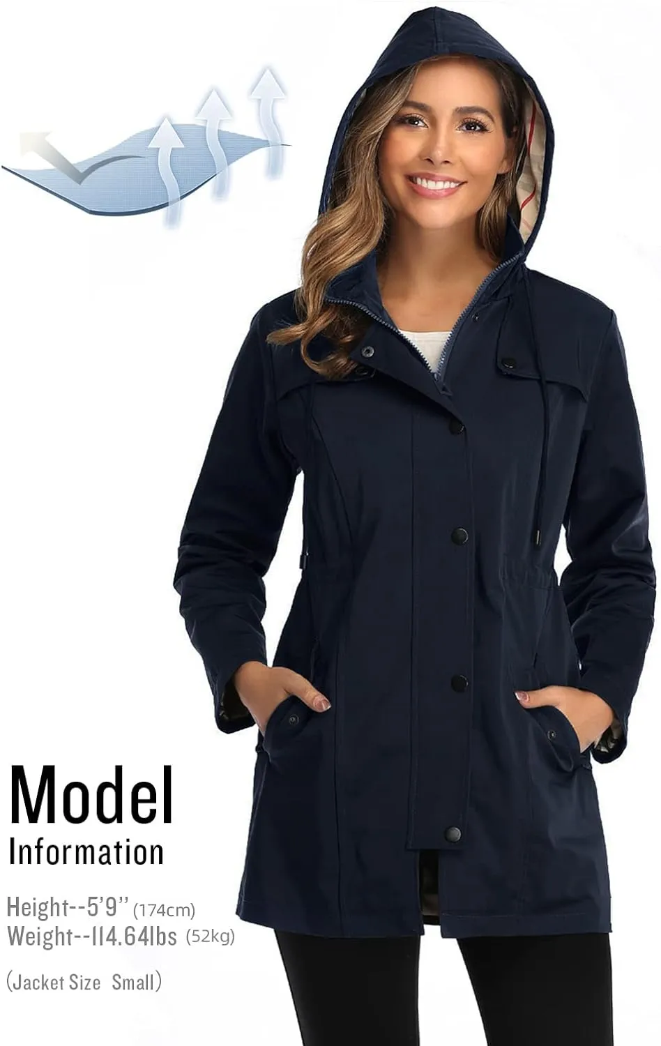 Women's Long Hooded Rain Jacket Outdoor Raincoat Windbreaker