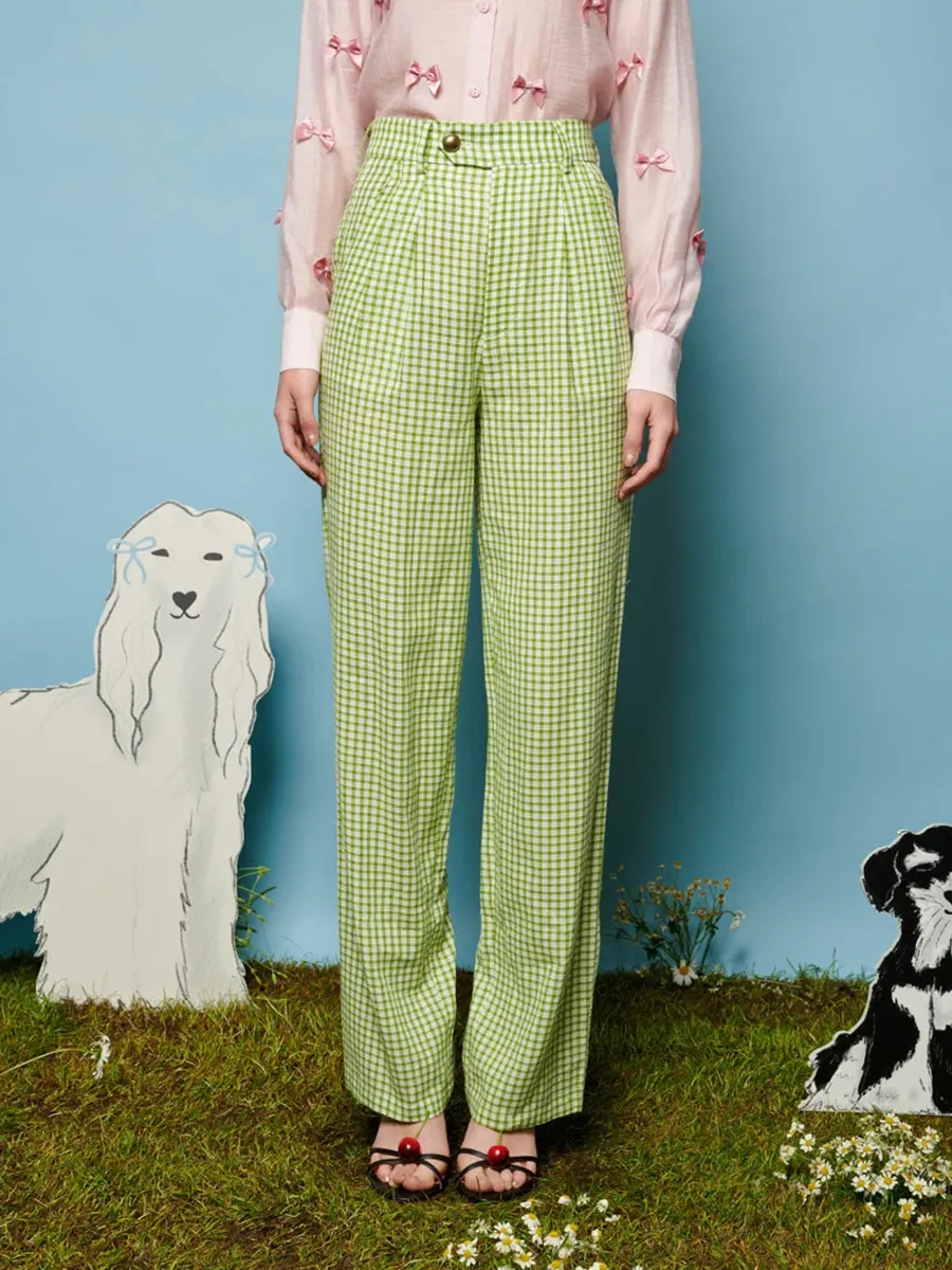 Wide-Leg Gingham Trousers