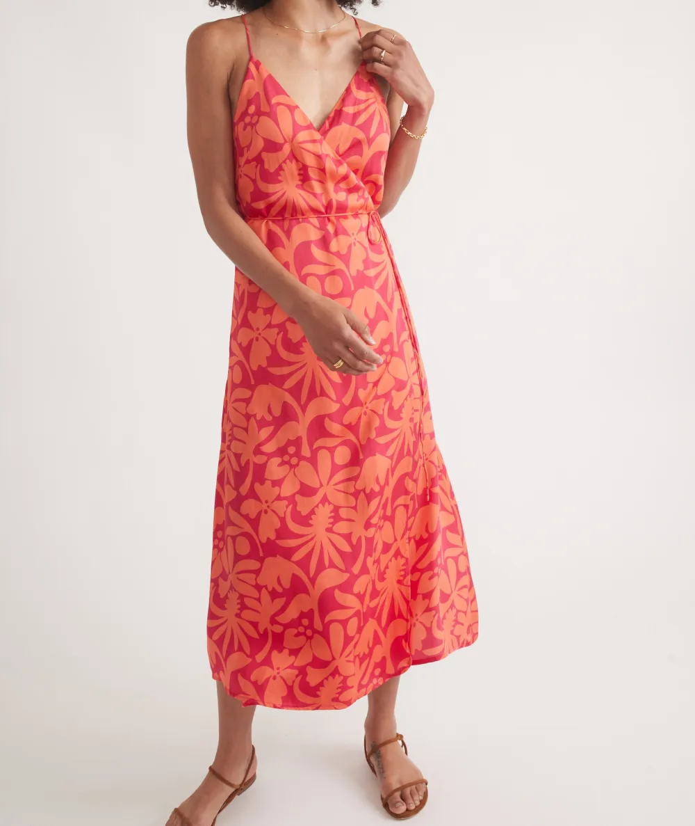 Coral Floral Wrap Maxi Dress