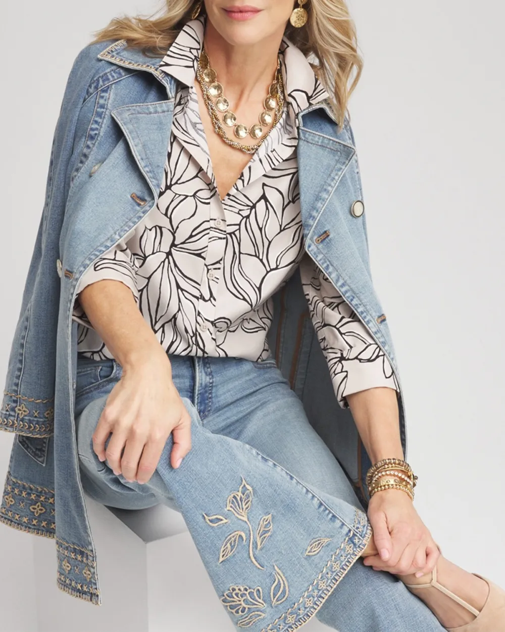 Black and White Floral Print Blouse