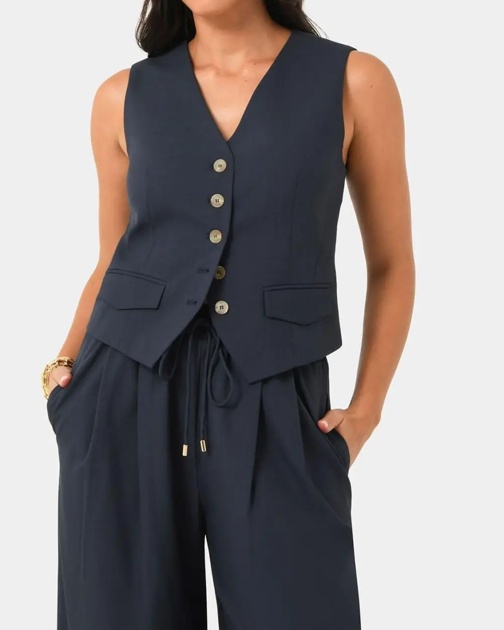 Front Faux Pockets Tailored Vest