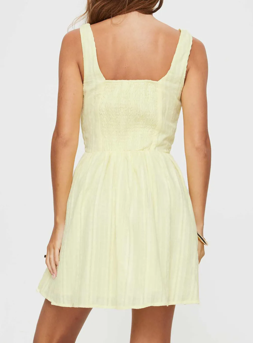 White Square Neck Smocked Mini Dress