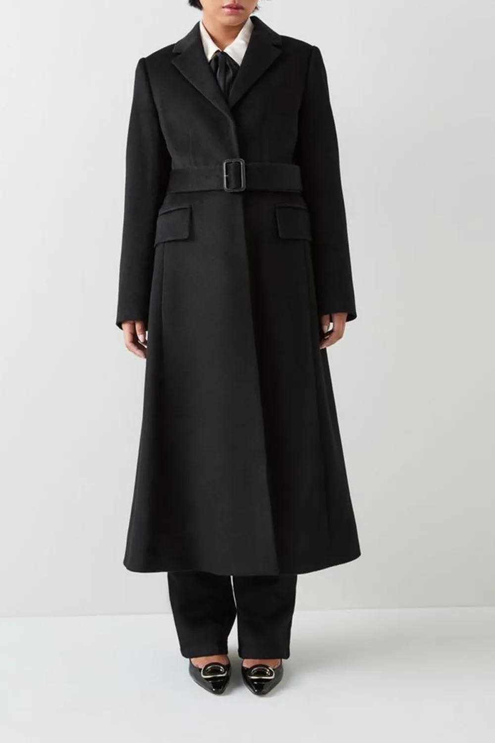 Black Belted Wool Coat
