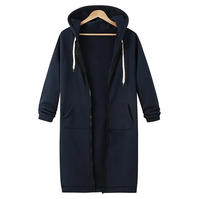 Women's Casual Jacket Fall Hoodie Jacket Warm Windproof Long Coat with Pocket Full Zip Sport Plain Coat Regular Fit Outerwear Long Sleeve Winter Black Blue Pink XL XXL