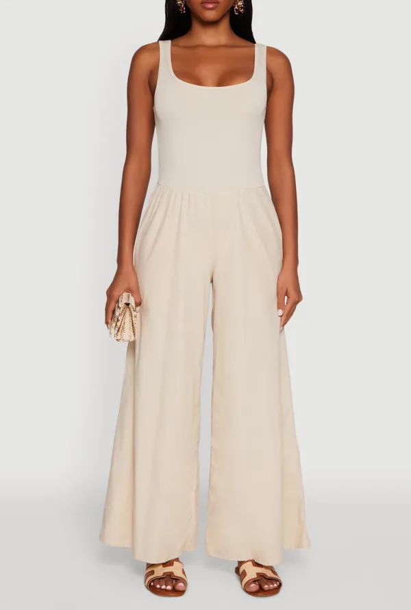 Solid Color Wide Leg Jumpsuit