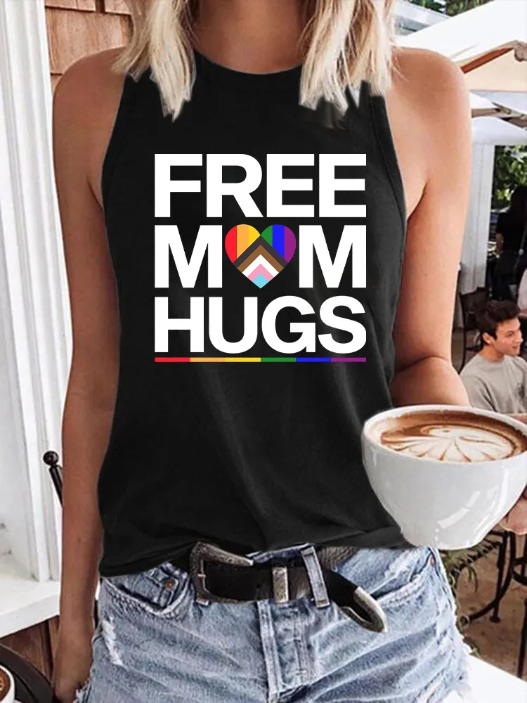 Women's Gay Day Free Mom Hugs Crew Neck Vest