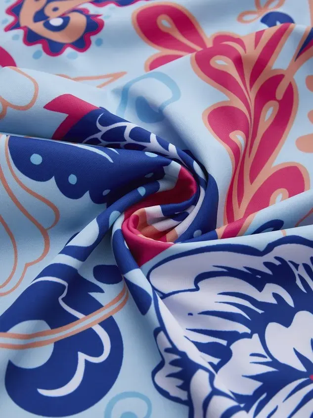 Vacation Ethnic  Printing Scoop Neck Swimdress Two-Piece Set