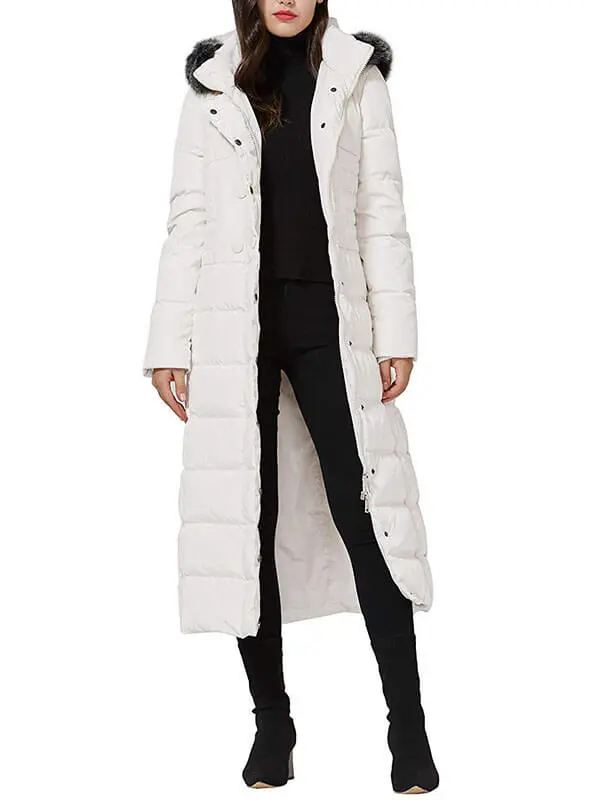 Women's long down jacket with fur hood Fan hip down jacket