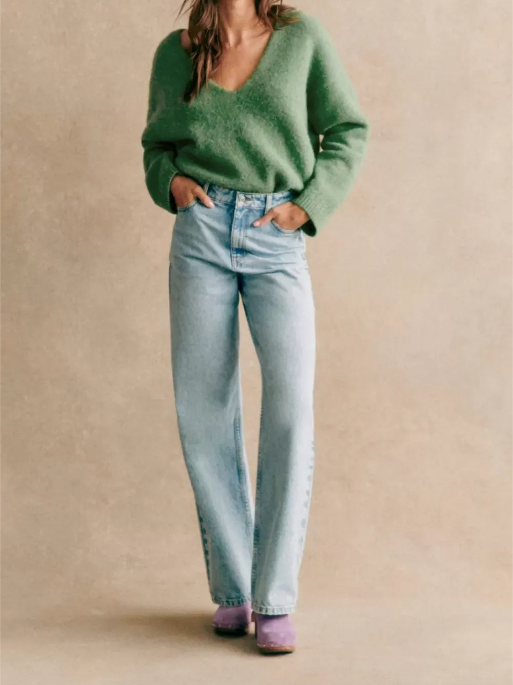 Cream V-Neck Soft Sweater