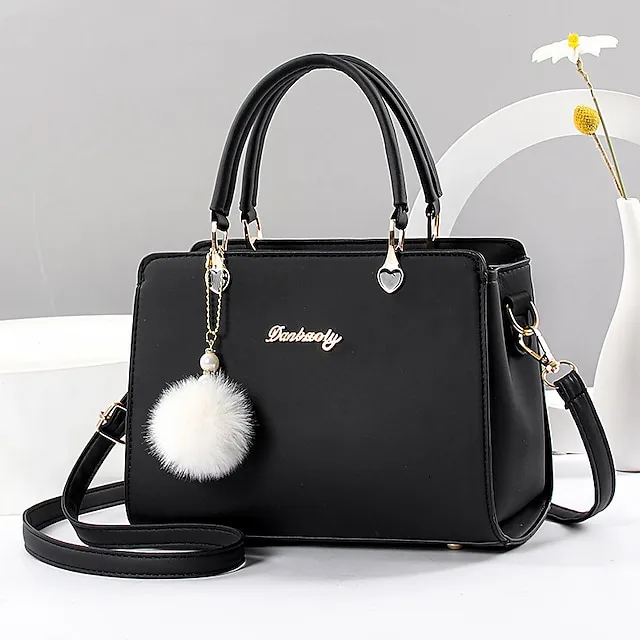 Women's Handbag Crossbody Bag Diaper Bag Tote PU Leather Office Daily Pendant Adjustable Large Capacity Durable Solid Color Black White Pink