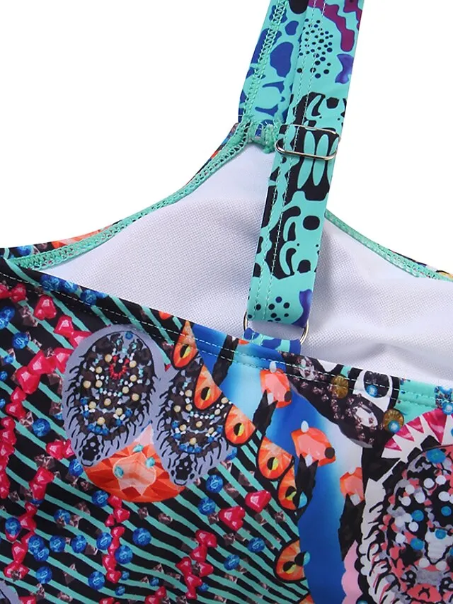 Women's Swimwear Tankini 2 Piece Normal Swimsuit 2 Piece Modest Swimwear Open Back Printing Color Block Blue Camisole Strap Bathing Suits New Vacation Fashion