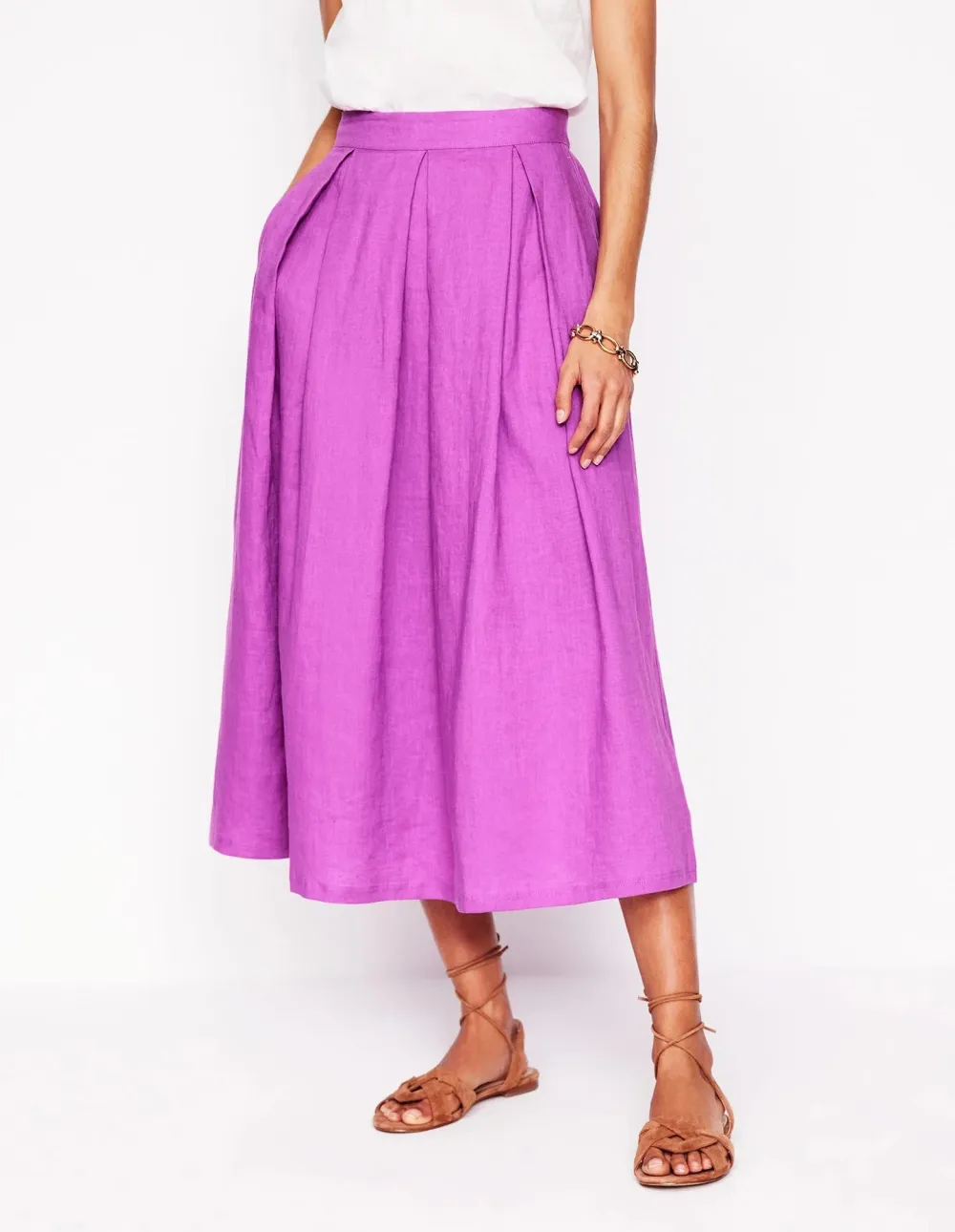Linen Midi Skirt -Foxglove Purple