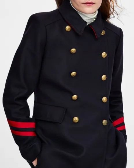 Double Breasted Red Stripe Cuff Coat