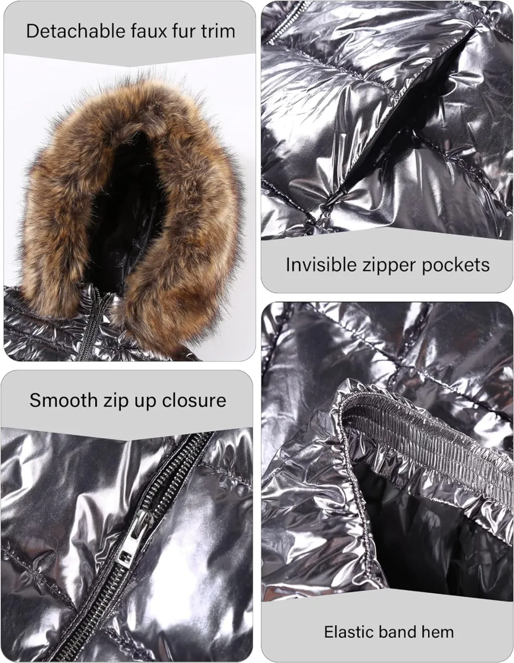 Womens Lightweight Puffer Jacket, Winter Coats for Women Warm Quilted Bubble Padded Hood Coat with Faux Fur Collar