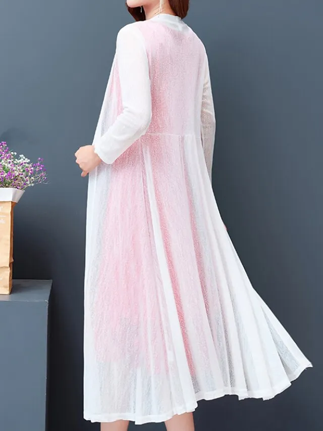 Women's Casual Jacket Long Coat Regular Fit Breathable Casual Jacket Spring Summer Long Sleeve Solid Color White Black Wine Outdoor Street Daily